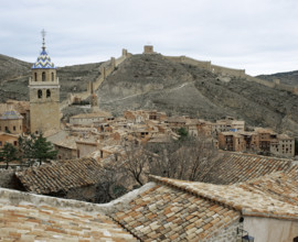Panoramic view of the medieval village of Albarracin, Aragon, Spain, 2008. Creator: LTL.