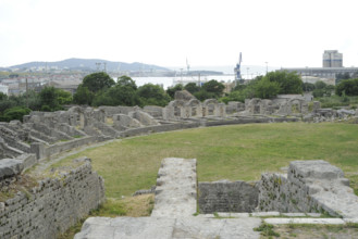 Partial view of the amphitheater ruins, ancient city of Salona, Solin, Croatia, 2018.  Creator: Unknown.