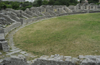 Partial view of the amphitheater ruins, ancient city of Salona, Solin, Croatia, 2018.  Creator: Unknown.