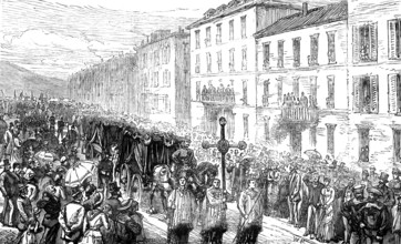 The Disaster at Nice: funeral passing through the Rue Cassini, 1881.  Creator: Unknown.