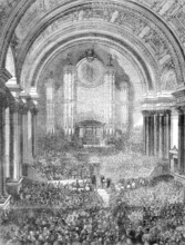 Mr. Gladstone at Leeds: interior of the Victoria Hall, Leeds Townhall - Presenting Addresses, 1881. Creator: Unknown.