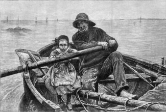 Her First Hand at an Oar - from the picture by M. Renouf, exhibited in the Paris Salon..., 1881. Creator: Goupil and Co.