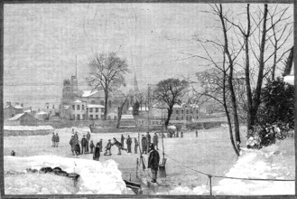Scenes on the frozen Thames: at Twickenham, 1881. Creator: Unknown.