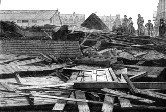 The Late Destructive Gale of Wind: ruins of the iron church at Whitby after the gale, 1881. Creator: Unknown.