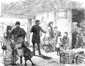 Departure of a Cunard steamer from Liverpool: passengers coming on board, 1881. Creator: Unknown.
