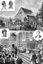 Consecration of the Bishop Patteson Memorial Church (St. Barnabas), Norfolk Island, 1881. Creator: Unknown.