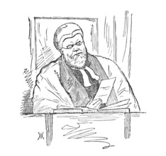 At the Galway Assizes: Baron Dowse reading threatening letter, 1881. Creator: Wallis Mackay.