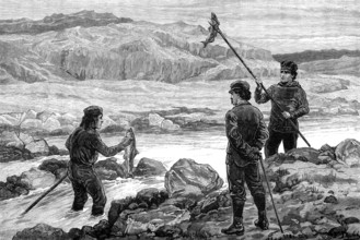 The American Franklin Search Expedition - on the Salmon Creek, 1881. Creator: Frank Dadd.