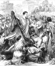 Scene from "Julius Caesar," performed at Drury Lane Theatre by the Saxe-Meiningen Court Co., 1881. Creator: Unknown.