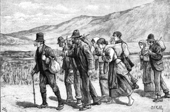 Irish harvesters on their way to England, 1881. Creator: W. Q..