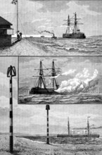 H.M.S. Inflexible at Ports Mouth: 1. swinging compasses off Magnetic Station, Gilkicker Point, 1881. Creator: Unknown.