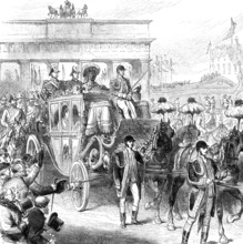 Royal Marriage - state entry of the bride into Berlin: procession passing the Brandenburg Gate, 1881 Creator: Unknown.