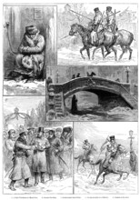 Sketches in St. Petersburg: Night Watchman; Cossacks Patrolling; Sentinel under Canal Bridge..., 188 Creator: Unknown.