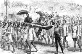 Sketches in Madagascar: British naval officers arriving on a visit to the Governor of Tamatave, 1881 Creator: Unknown.
