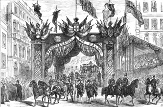 The Lord Mayor's Procession: presenting an address to the Lord Mayor at the Arch..., 1881. Creator: Unknown.