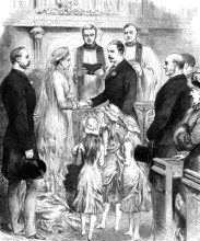 Marriage of Baroness Burdett-Coutts and Mr. W. Ashmead-Bartlett, on Saturday last, 1881. Creator: Unknown.