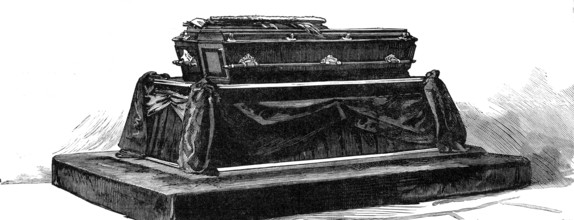 Remains of President Garfield lying in state in the Capitol, Washington, 1881. Creator: Unknown.