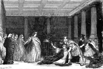 Sketches at the Lyceum: "The Cup" the Death of Synorix, 1881. Creator: R&E Taylor.