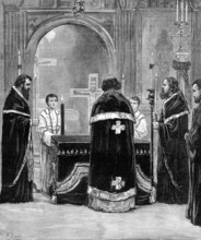 Memorial service for the late Emperor of Russia in the Greek Church, Moscow-Road, Bayswater, 1881. Creator: Unknown.