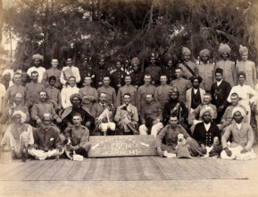 Staff of the Runchore segregation camp, set up by the Karachi Plague Committee, India, 1897. Creator: Unknown.