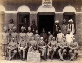 Staff who work in the jail or gardens for the Karachi Plague Committee, India, 1897. Creator: Unknown.