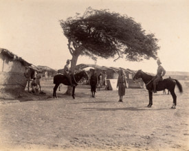 Officers on horseback in the Nusserpuri camp, set up as part of the Karachi Plague..., 1897. Creator: Unknown.