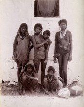 A group of women and children wearing decorated rings in their noses: Bombay at the..., 1896/1897. Creator: Unknown.