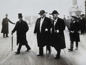 Jean Baptiste Auguste Chauveau and Gabriel Lippmann at the funeral of Joseph Lister, 1912. Creator: Topical Press Agency.