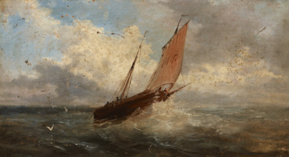 View of the Sea-Boat at the Sea, c1850. Creator: Jules Coignet.