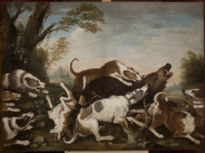 Hunting Scene (Dogs Attacking Wild Boar), 1st quarter of 18th century. Creator: Joseph Anton Harzath.