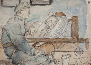 Legionary with a Sick Woman. Grudzyna, 1915, March-May 1915. Creator: Leopold Gottlieb.