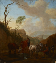 Landscape with Shepherds and Cattle at the Watering Place, 1st half of 18th century. Creator: Unknown.