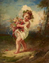 Child Carrying Flowers, c1850. Creator: Francois Louis Lanfant De Metz.