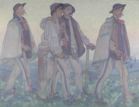 Procession of the Highlanders - central part of the 'Dawn' triptych - decorative panneau..., 1909. Creator: Jan Rembowski.