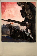 Man with lighted torch at head of a column of civilians, between 1939 and 1946. Creators: Unknown, Central Office of Information.