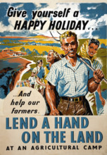 Give Yourself A Happy Holiday Lend A Hand On The Land poster, WWII. Creator: Mary Le Bon.