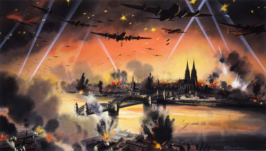 War In The Air - mass bomber raid on Cologne by the Britis, World War II, c1939-c1945. Creator: William Krogman.