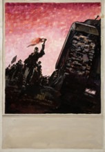 Man with lighted torch at head of a column of civilians, some carrying..., between 1939 and 1946. Creators: Unknown, Central Office of Information.