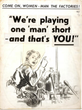 'Come on, women - man the factories.....', Women for Industry WWII poster, between 1939 and 1946. Creator: Central Office of Information.