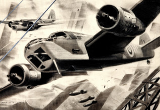 Wing Commander H I Edwards, RAF: aircraft in bombing raid, between 1939 and 1946. Creators: Central Office of Information, Reginald Mount.