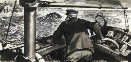 Drawings for Magazines: Ditty Box: Drawing: mine in fishing trawl net, between 1939 and 1946. Creators: Unknown, Central Office of Information.
