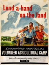'Lend a hand on the land. Spend your holidays - or part of..., WWII poster, between 1939 and 1946. Creators: Central Office of Information, Michael O'Connell.