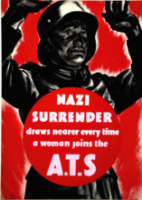 'Nazi surrender draws nearer every time a woman joins the A.T.S', WWII poster, between 1939 & 1946. Creators: Central Office of Information, Unknown.
