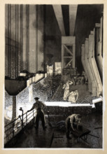 Foundry scene (men supervising pouring of molten metal), between 1939 and 1946. Creators: Unknown, Central Office of Information.
