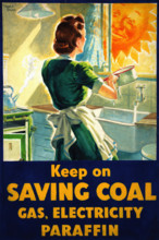 'Keep on saving coal, gas, electricity, paraffin', World War II poster, between 1939 and 1946. Creators: Central Office of Information, Marc Stone.