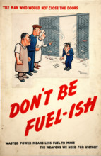 Fuel Economy: 'The man who would not close the doors..., 1939 and 1946. Creators: Central Office of Information, Henry Mayo Bateman.