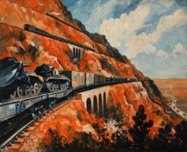 Mountain railway transporting tanks, between 1939 and 1946. Creators: Central Office of Information, Roland Davies.