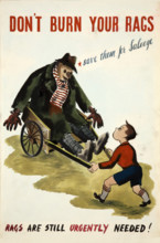 Salvage World War II poster - 'Don't burn your rags - save them for salvage'.., c1939 and 1946. Creators: Central Office of Information, Cyril Kenneth Bird.
