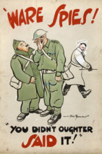 'Ware spies! You didn't oughter said it', careless talk World War II poster, 1939-1946. Creators: Central Office of Information, Bert Thomas.