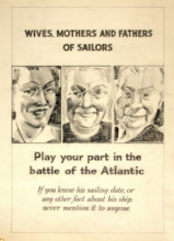 'Wives, mothers and fathers of sailors. Play your part...', WWII poster, between 1939 and 1946. Creators: Central Office of Information, Unknown.